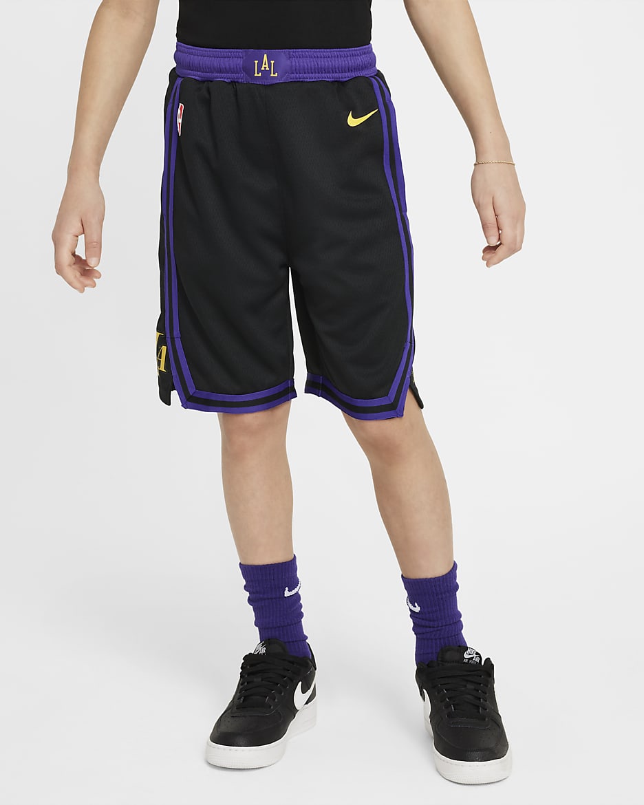 Los Angeles Lakers 2023 24 City Edition Older Kids Nike Dri FIT NBA Swingman Shorts. Nike BE